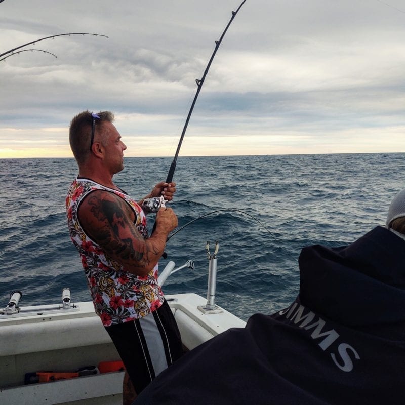 catching a fish on lake michigan